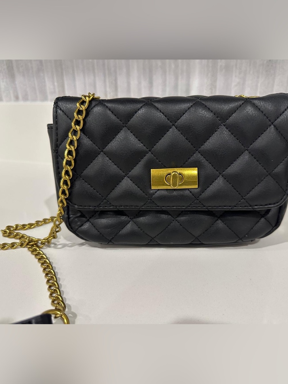 J. Crew Quilted Black Crossbody with Gold-Tone Turn Lock